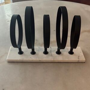 Modern Black Metal Sculpture on Marble Base